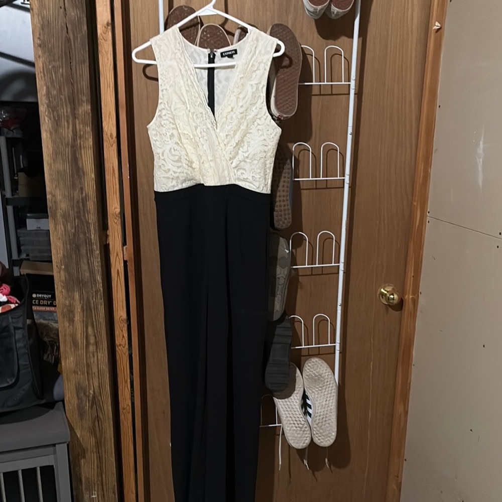 Express Black and White Halter Sheath Pantsuit